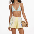 Yellow Floral Linen Shorts