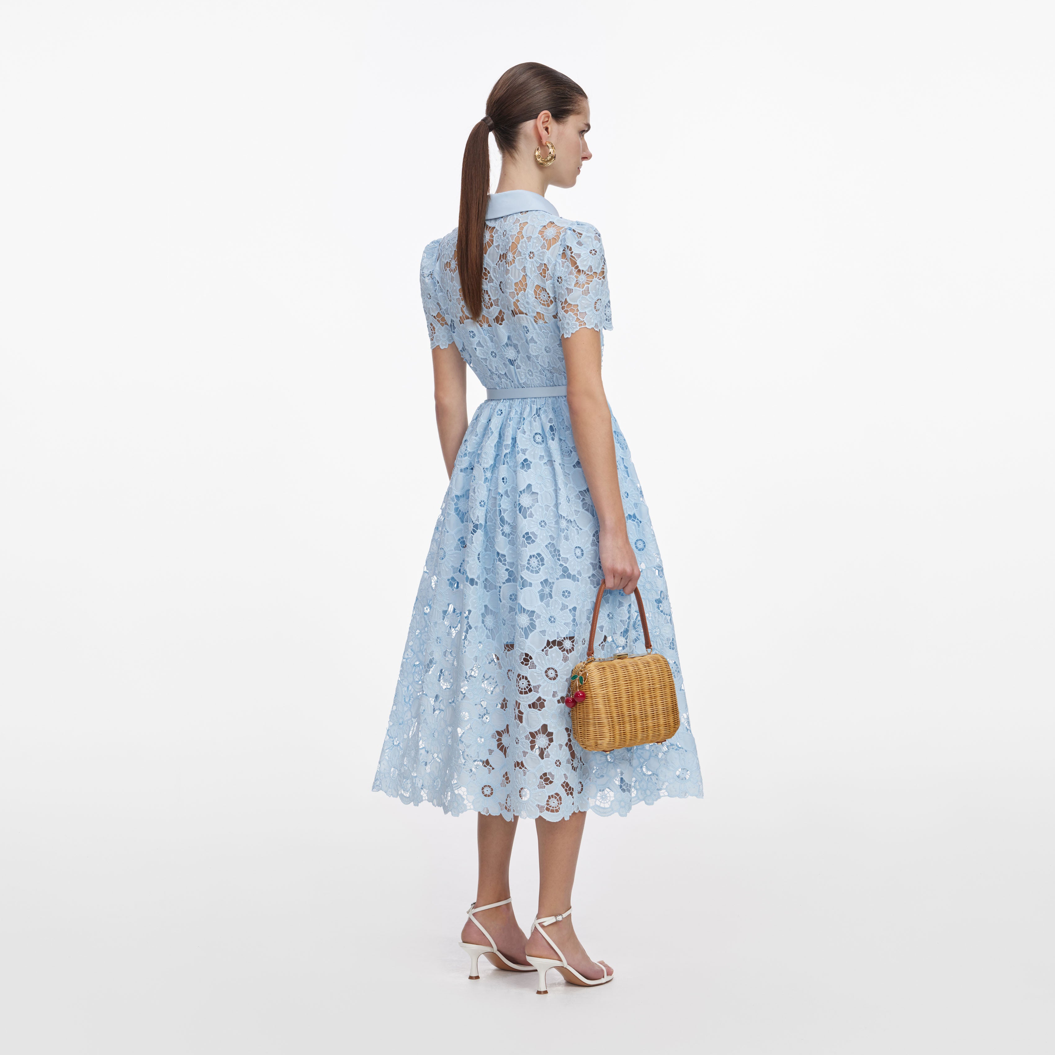 Blue Lace Collared Midi Dress