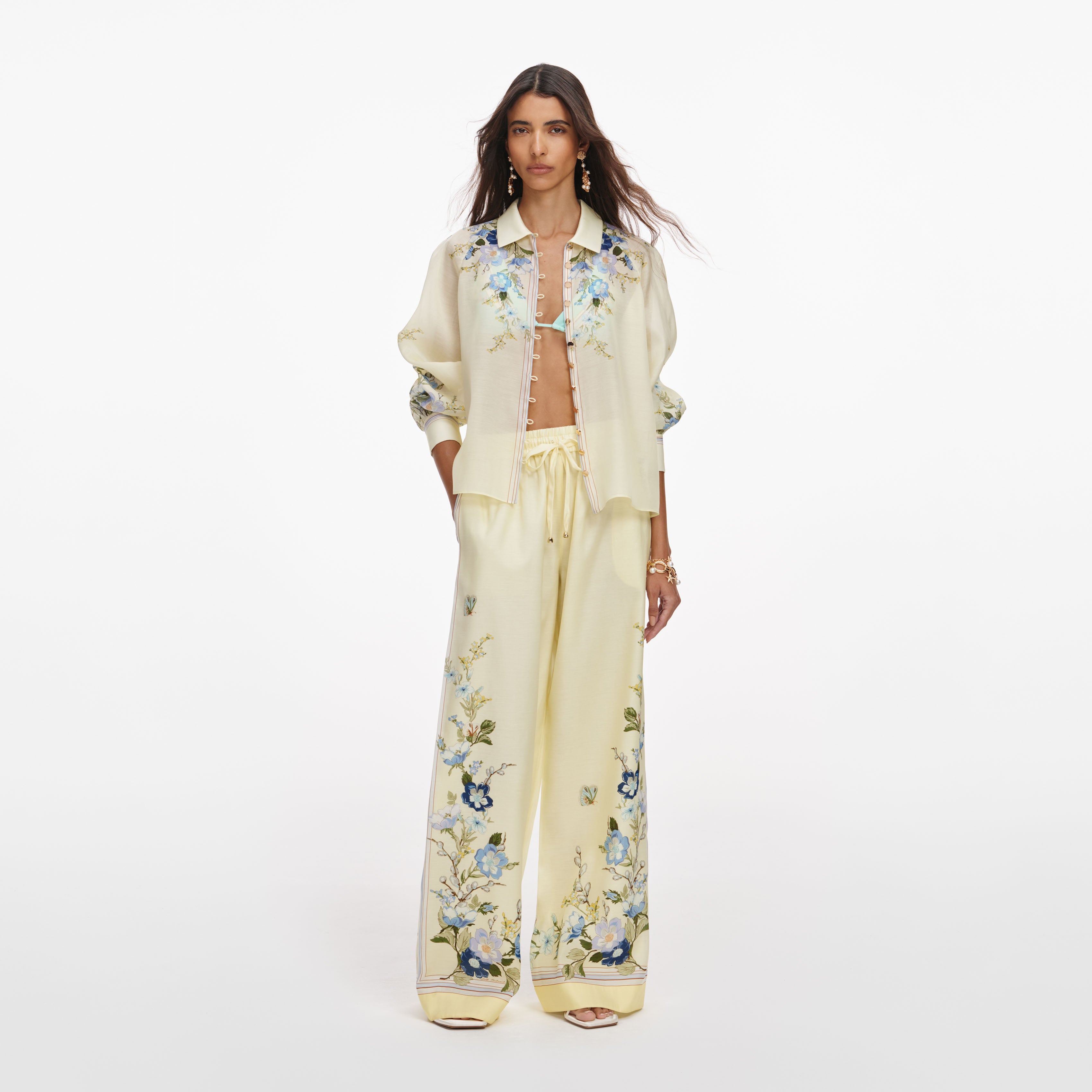Yellow Floral Organza Trousers