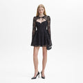 Black Lace Tie-Neck Mini Dress