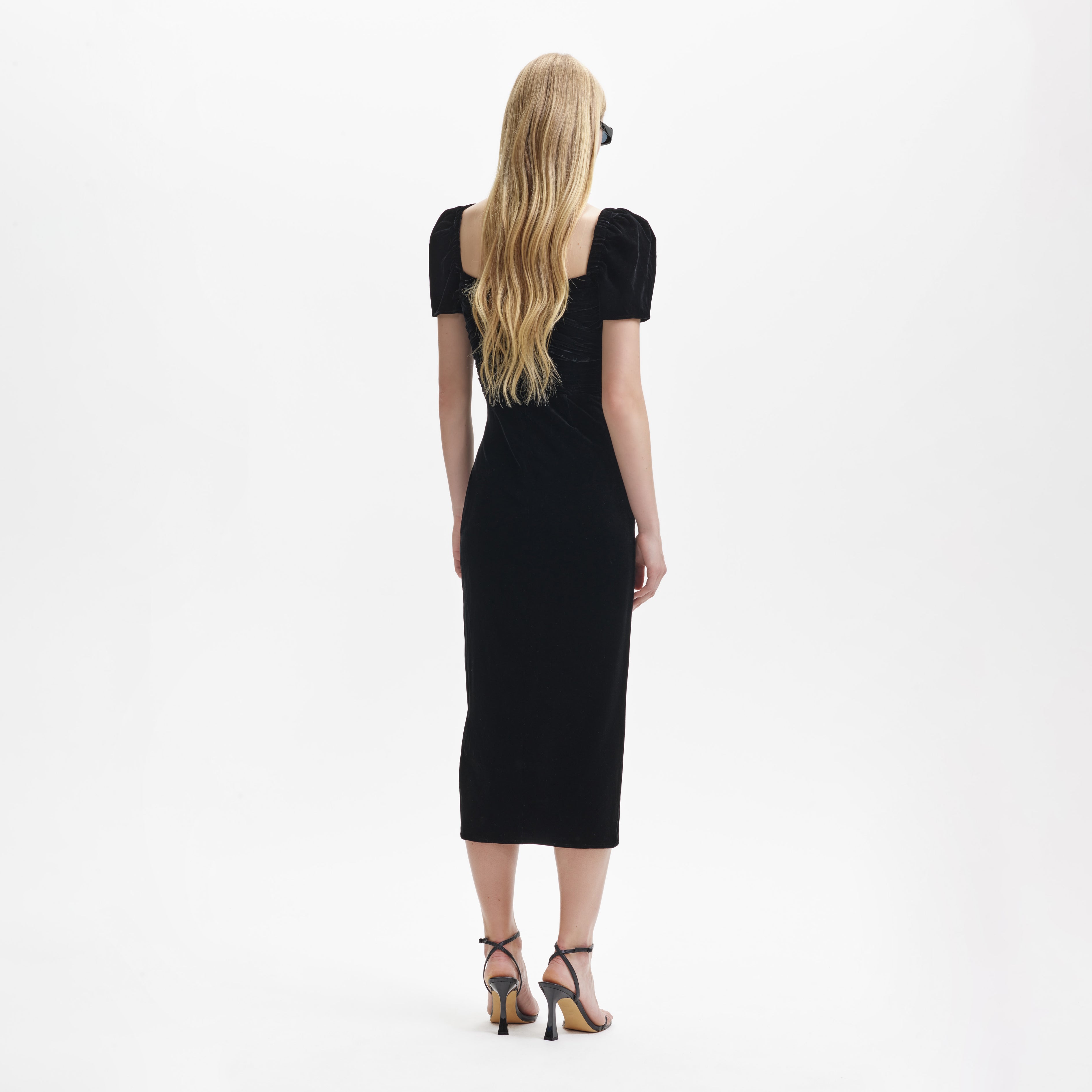 Black Velvet Iris Midi Dress
