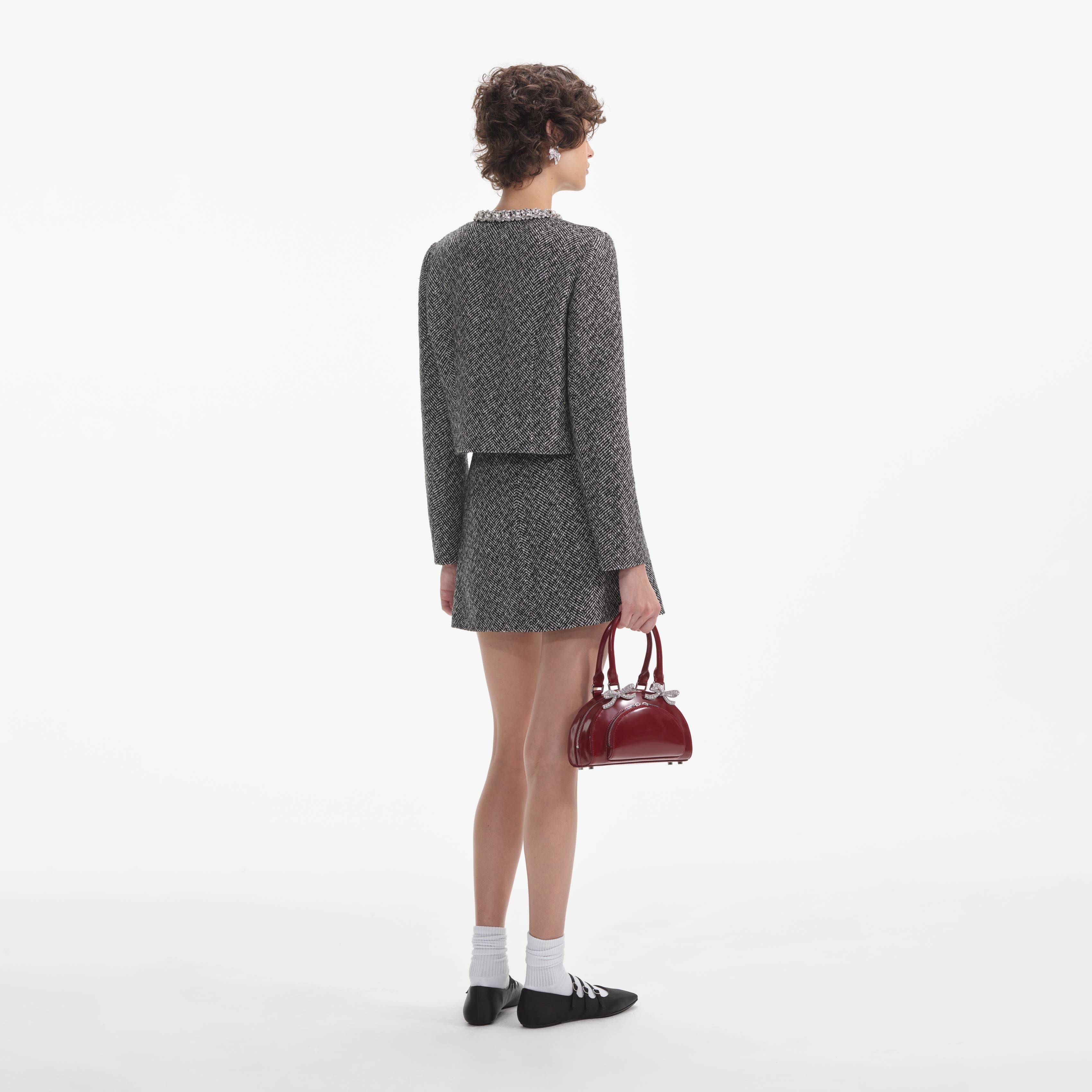 Black Herringbone Embellished Jacket