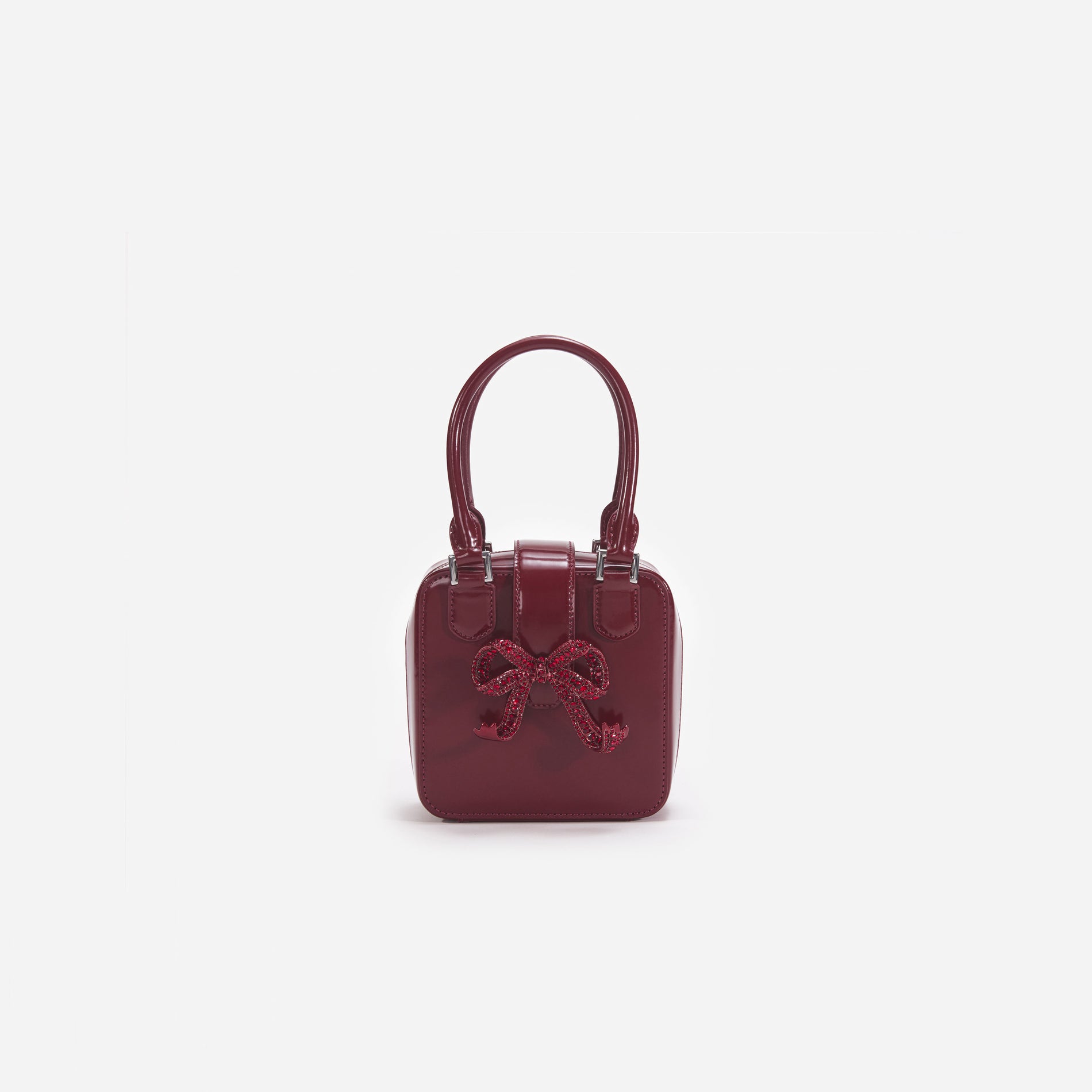 Burgundy Leather Square Mini Tote Bag