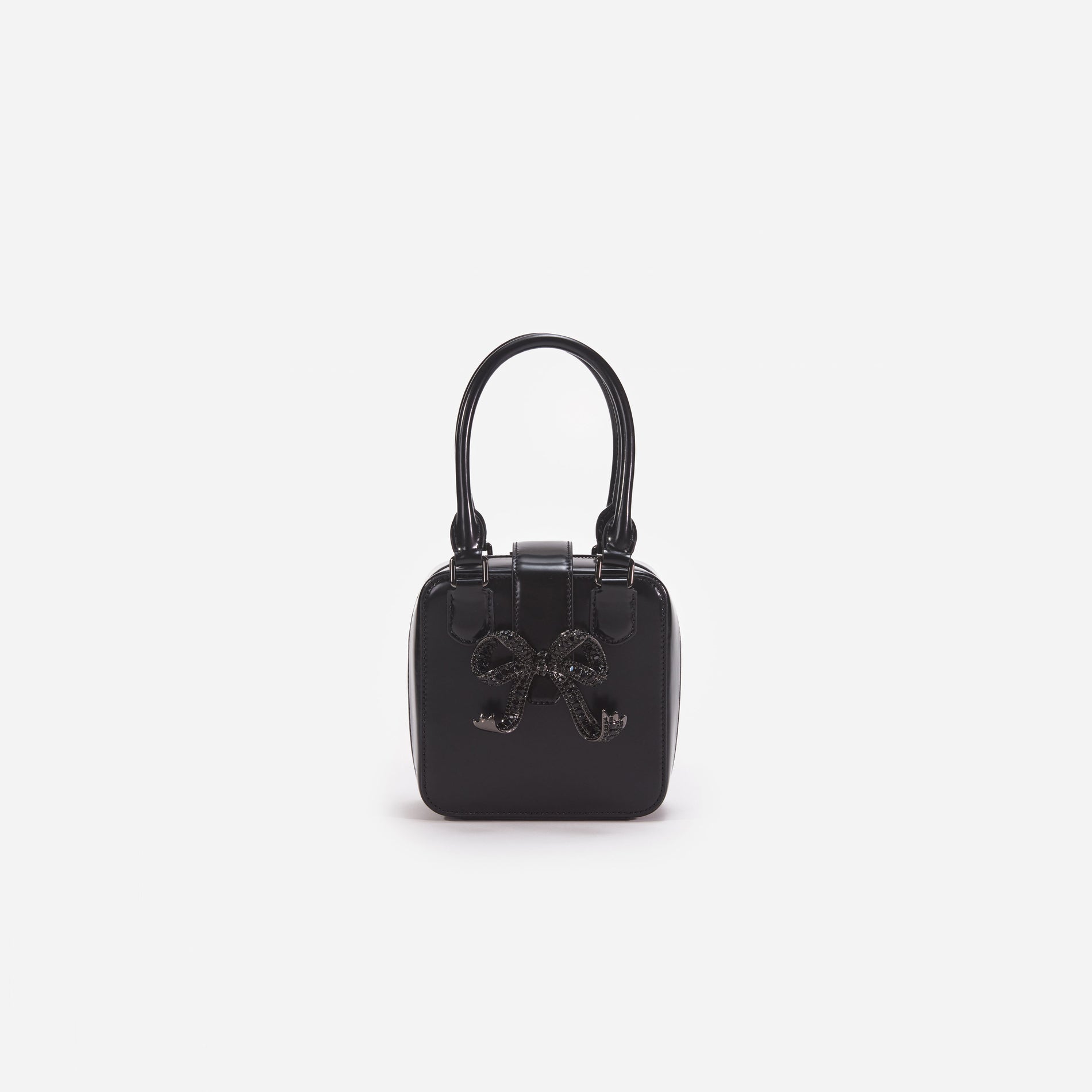 Black Leather Square Mini Tote Bag
