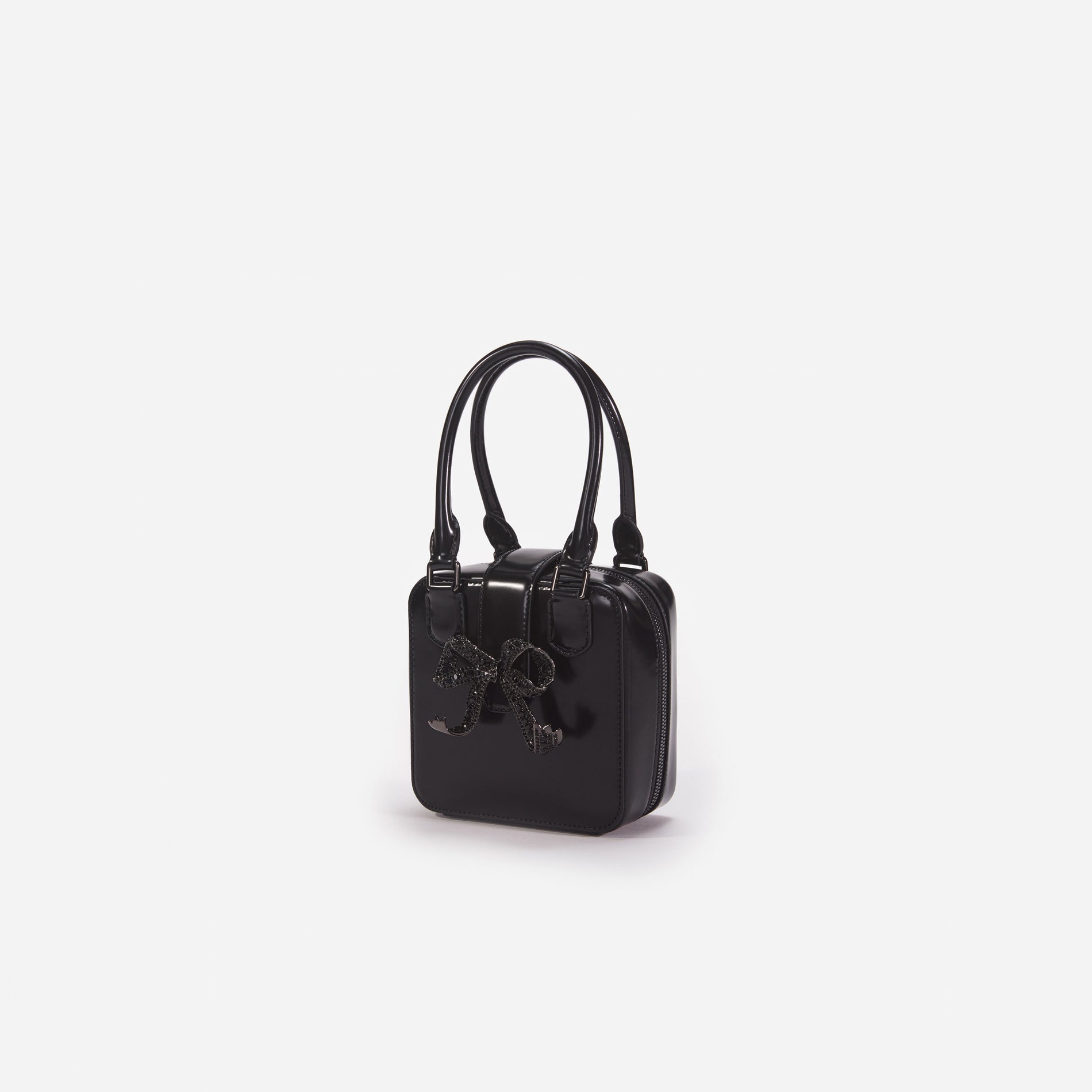 Black Leather Square Mini Tote Bag