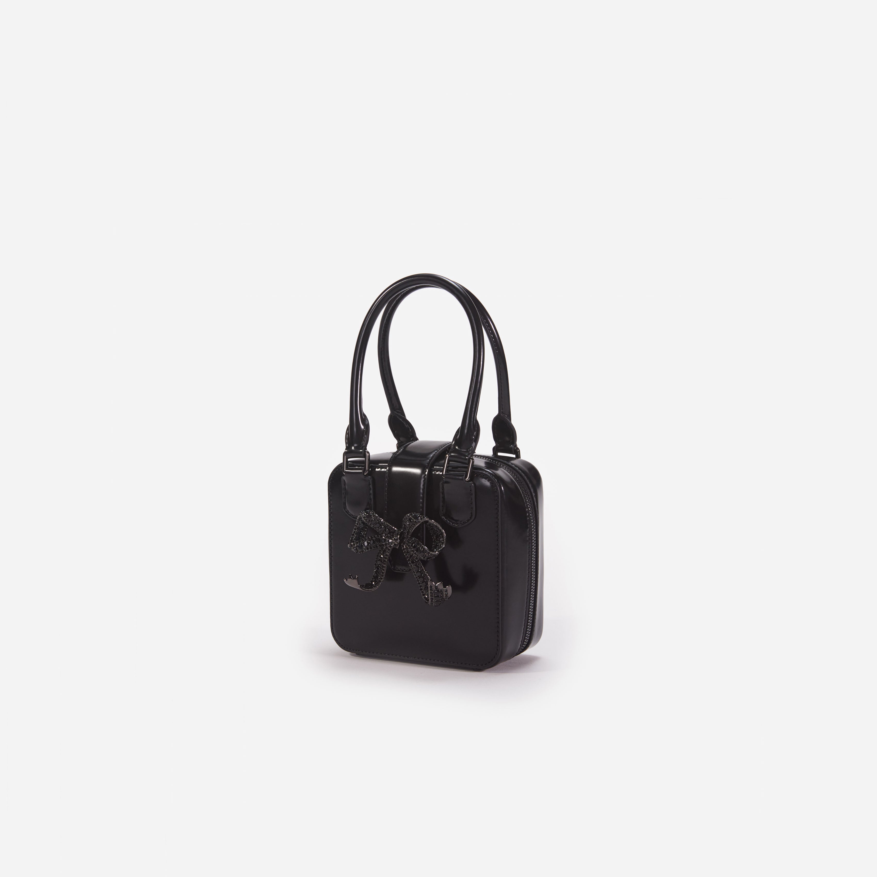 Black Leather Square Mini Tote Bag