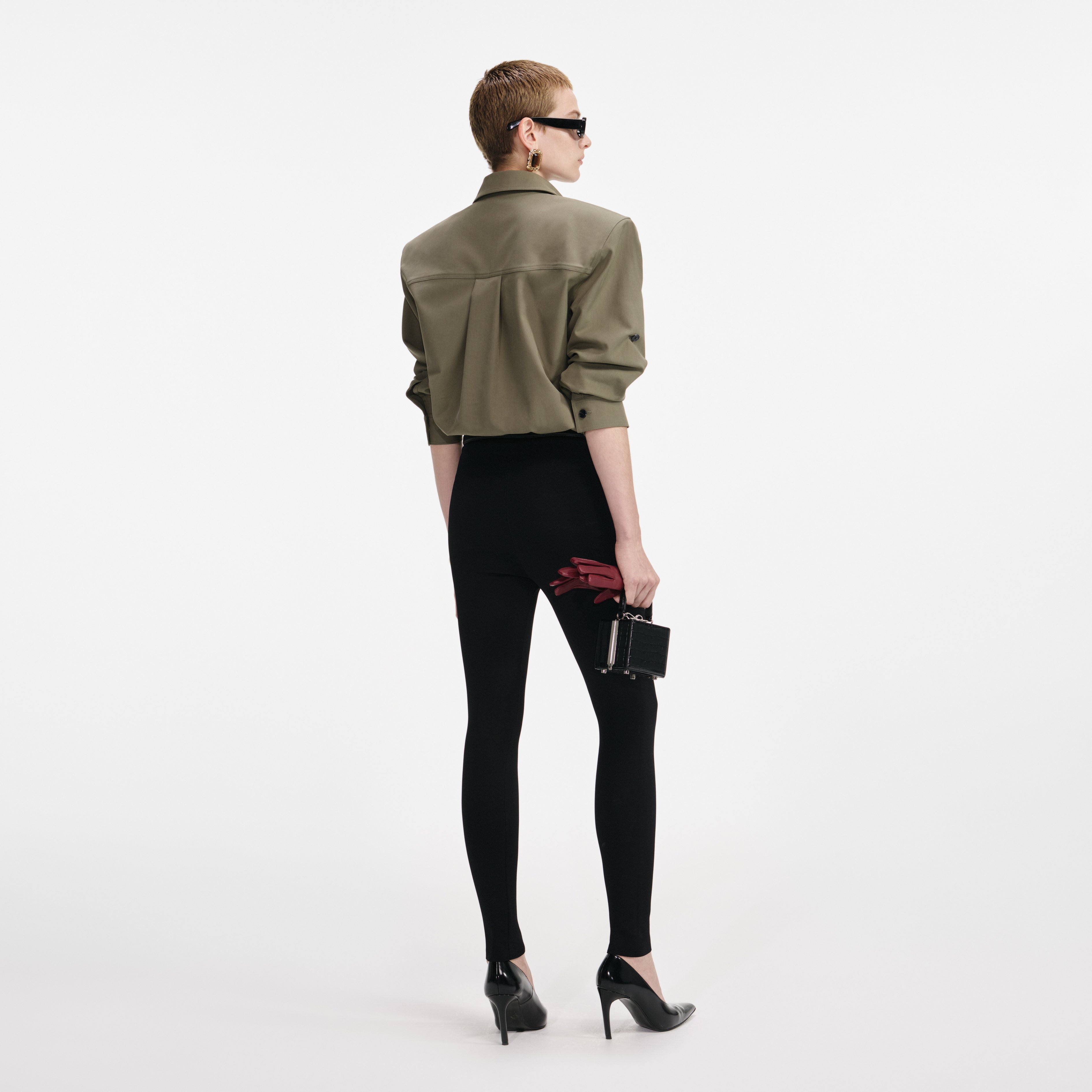 Black Belted Knit Leggings