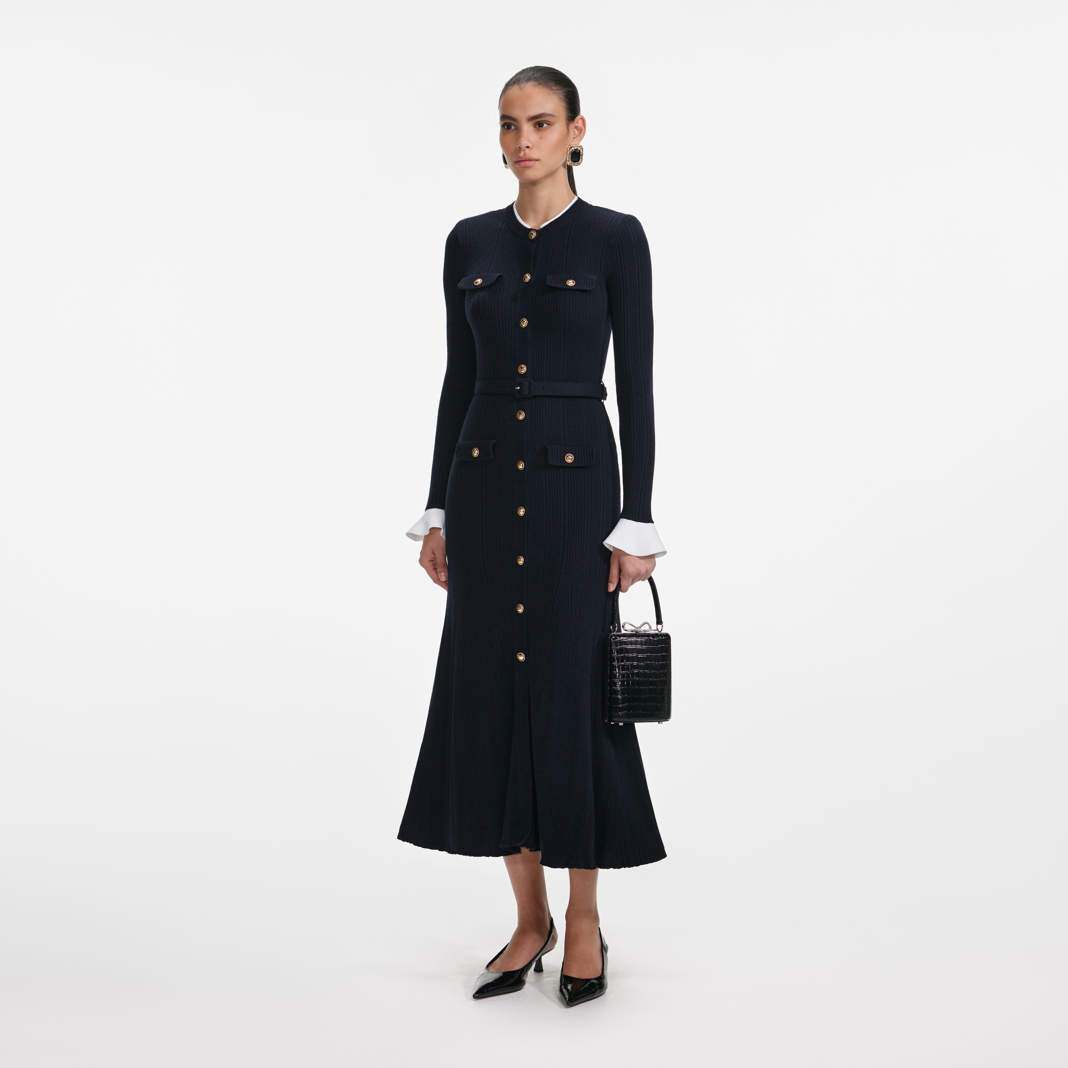 Navy Viscose Knit Midi Dress