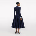 Navy Knit Taffeta Midi Dress