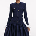 Navy Knit Taffeta Midi Dress