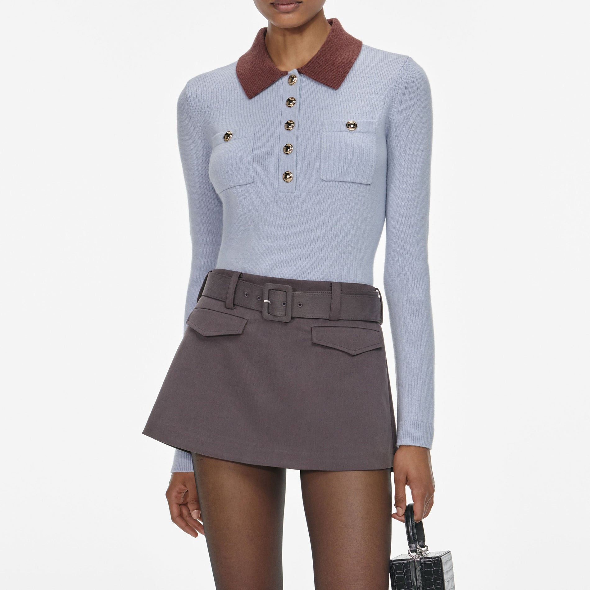 Blue Contrast Collar Knit Top