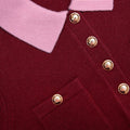 Burgundy Pink Contrast Collar Knit Top