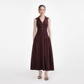 Brown Ribbed Collared Knit Midi Dress