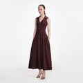Brown Ribbed Collared Knit Midi Dress