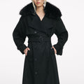 Black Twill Fur Collar Trench Coat