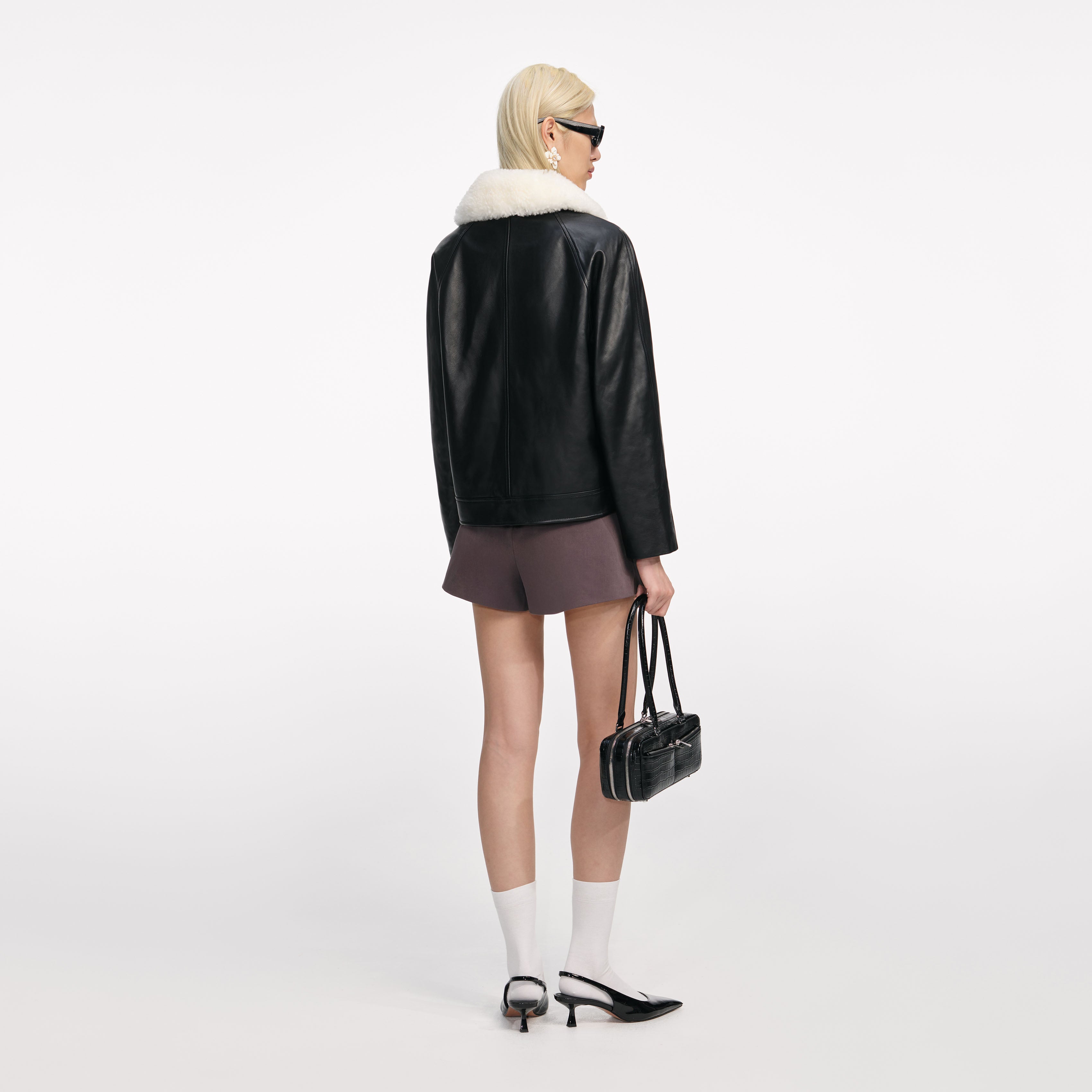 Black Leather Fur Collar Jacket