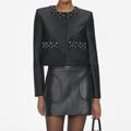 Black Taffeta Embellished Trim Jacket