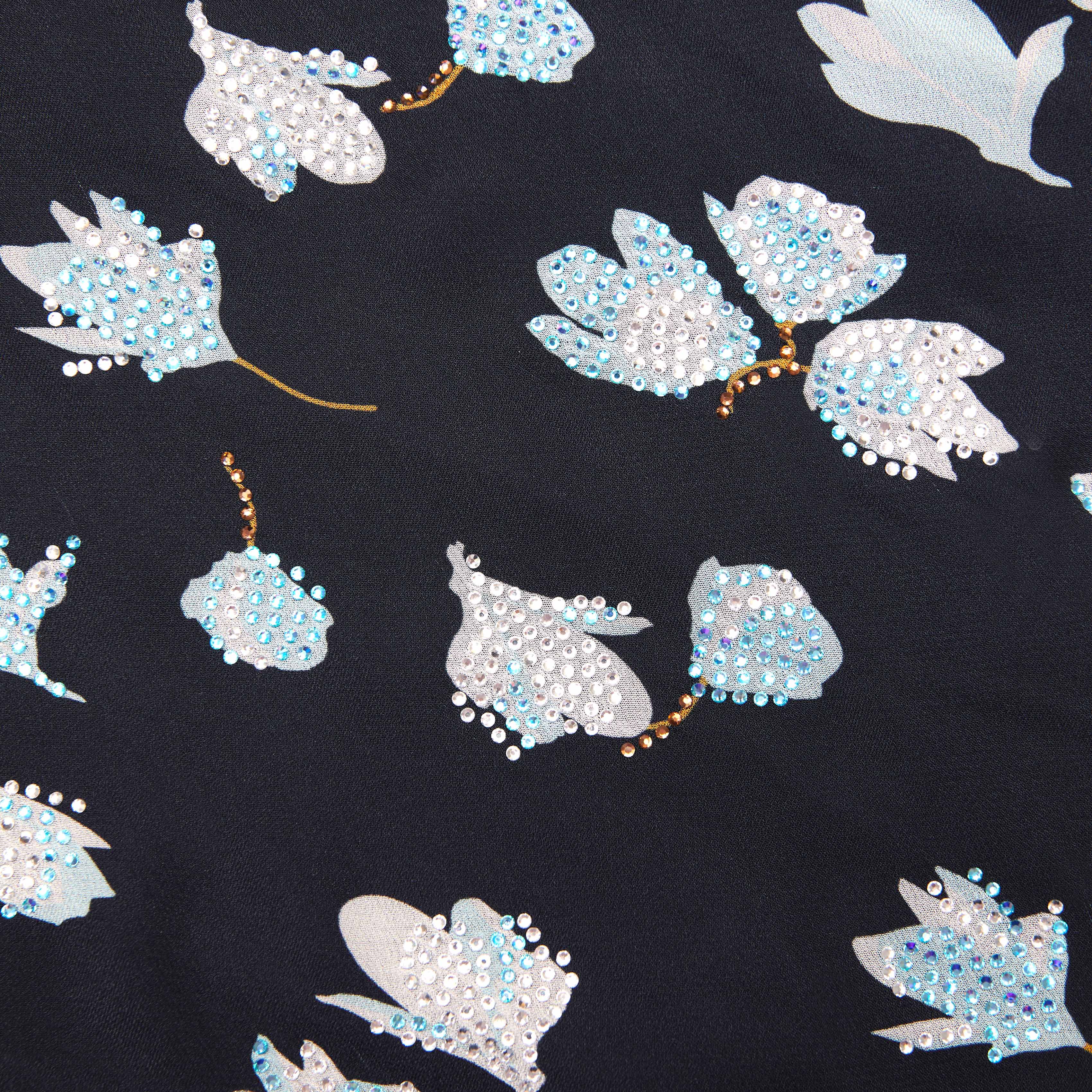 Navy Floral Rhinestone Midi Dress