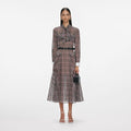 Brown Check Chiffon Midi Dress