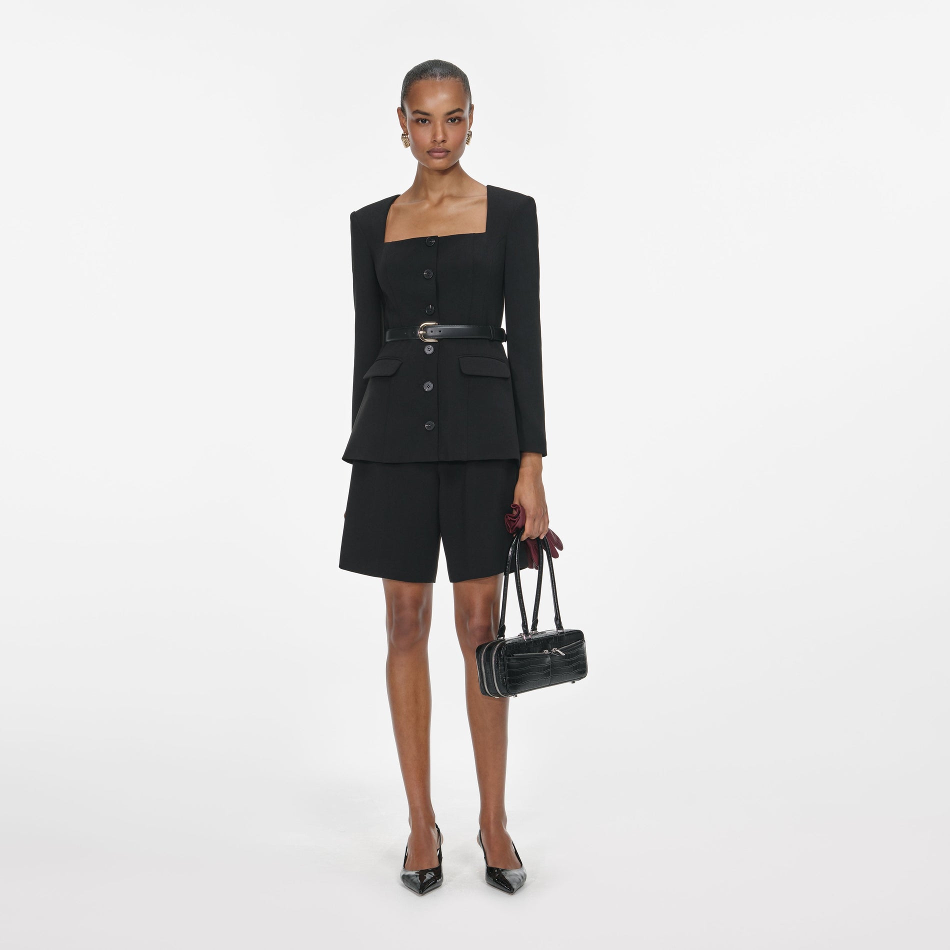 Black Tailored Crepe Playsuit