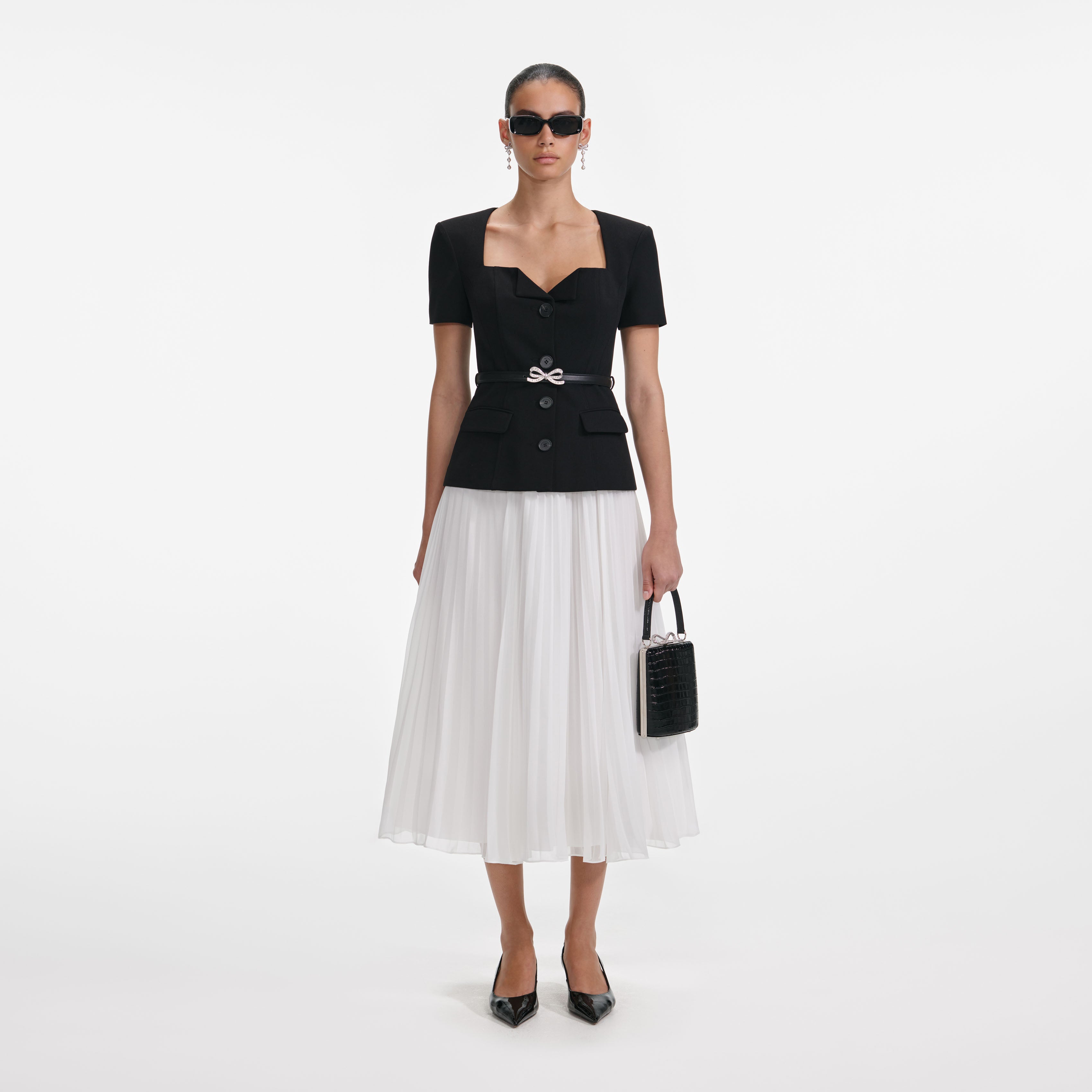 Black Tailored Contrast Chiffon Midi Dress