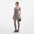 Brown Check Short Sleeve Mini Dress