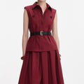 Burgundy Twill Belted Midi Dress