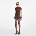 Brown Rhinestone Mesh Cut Out Top
