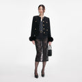 Black Boucle Fur Cuff Jacket
