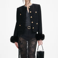 Black Boucle Fur Cuff Jacket