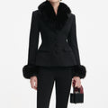 Black Tailored Boucle Fur Jacket