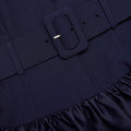 Navy Belted Twill Midi Dress