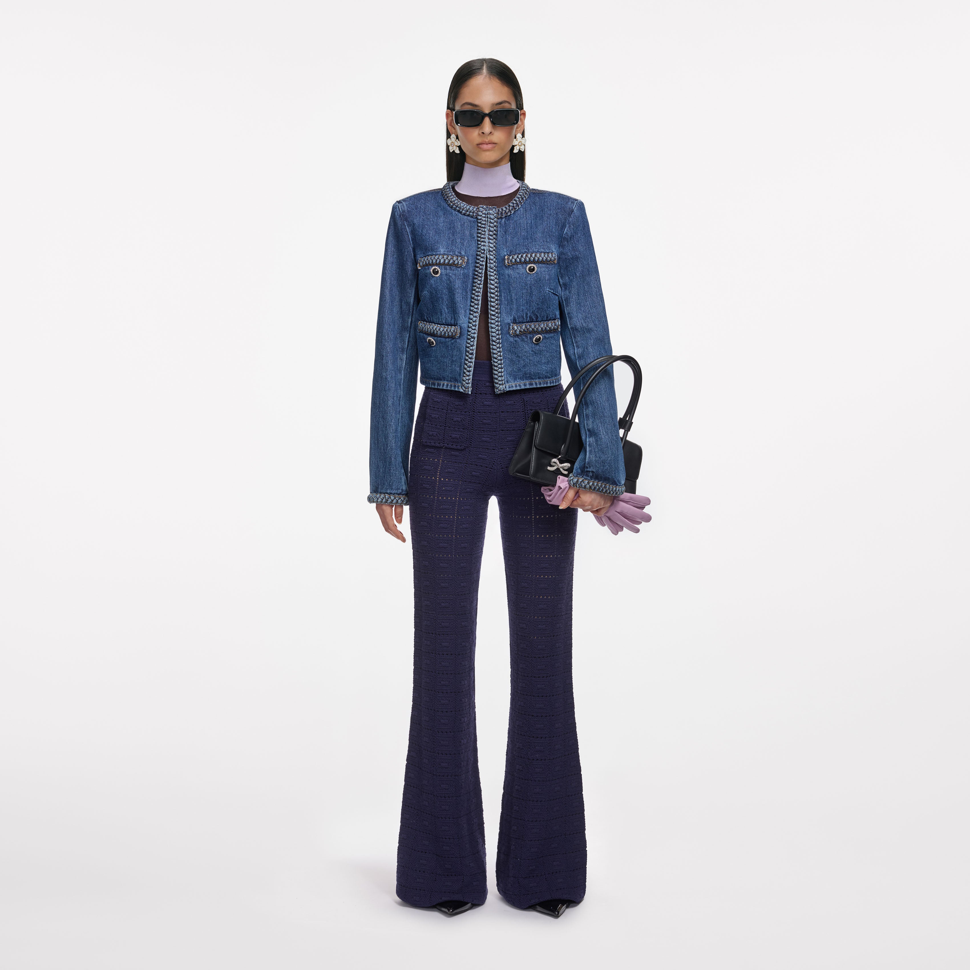 Navy Pointelle Knit Trousers