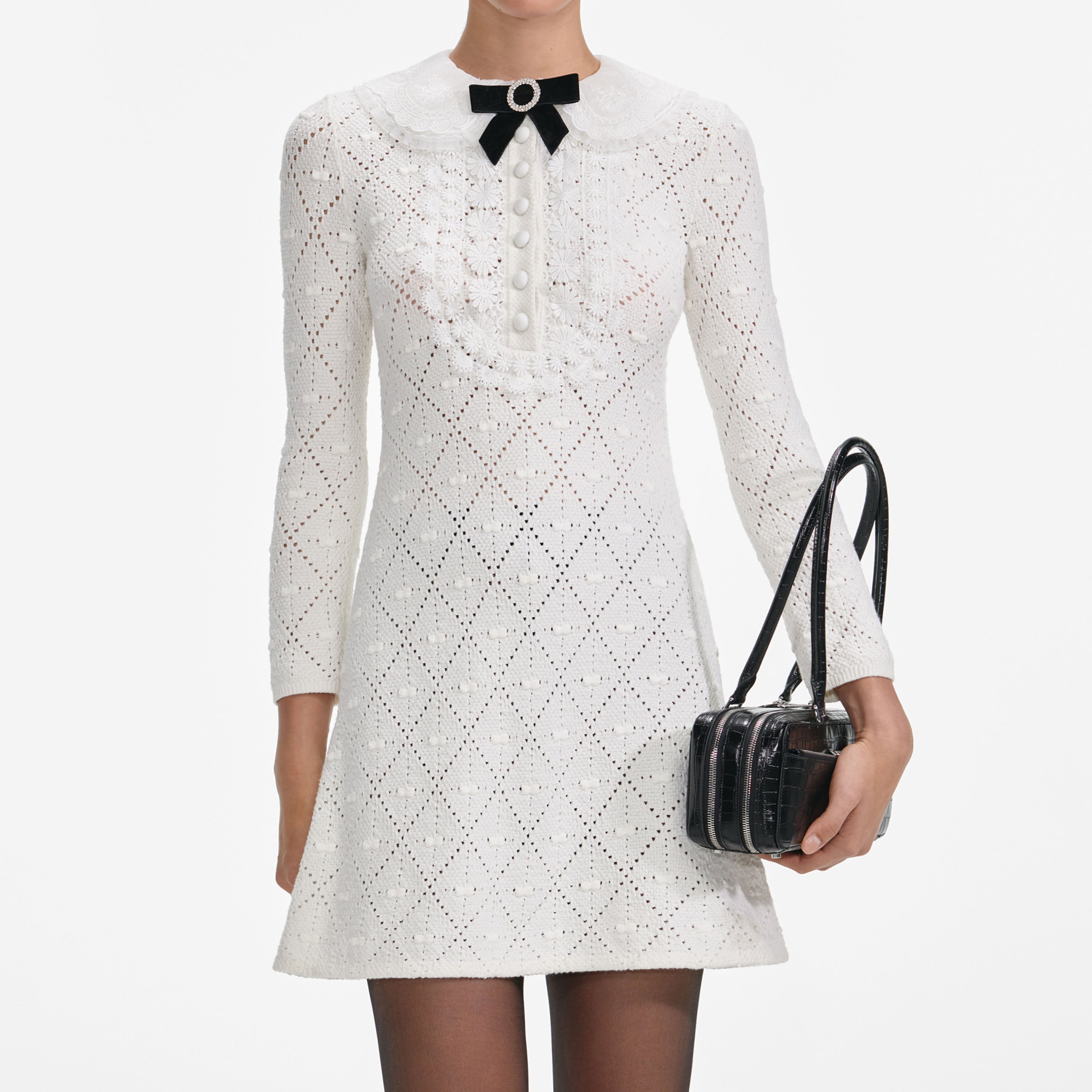 White Lace Bib Knit Mini Dress