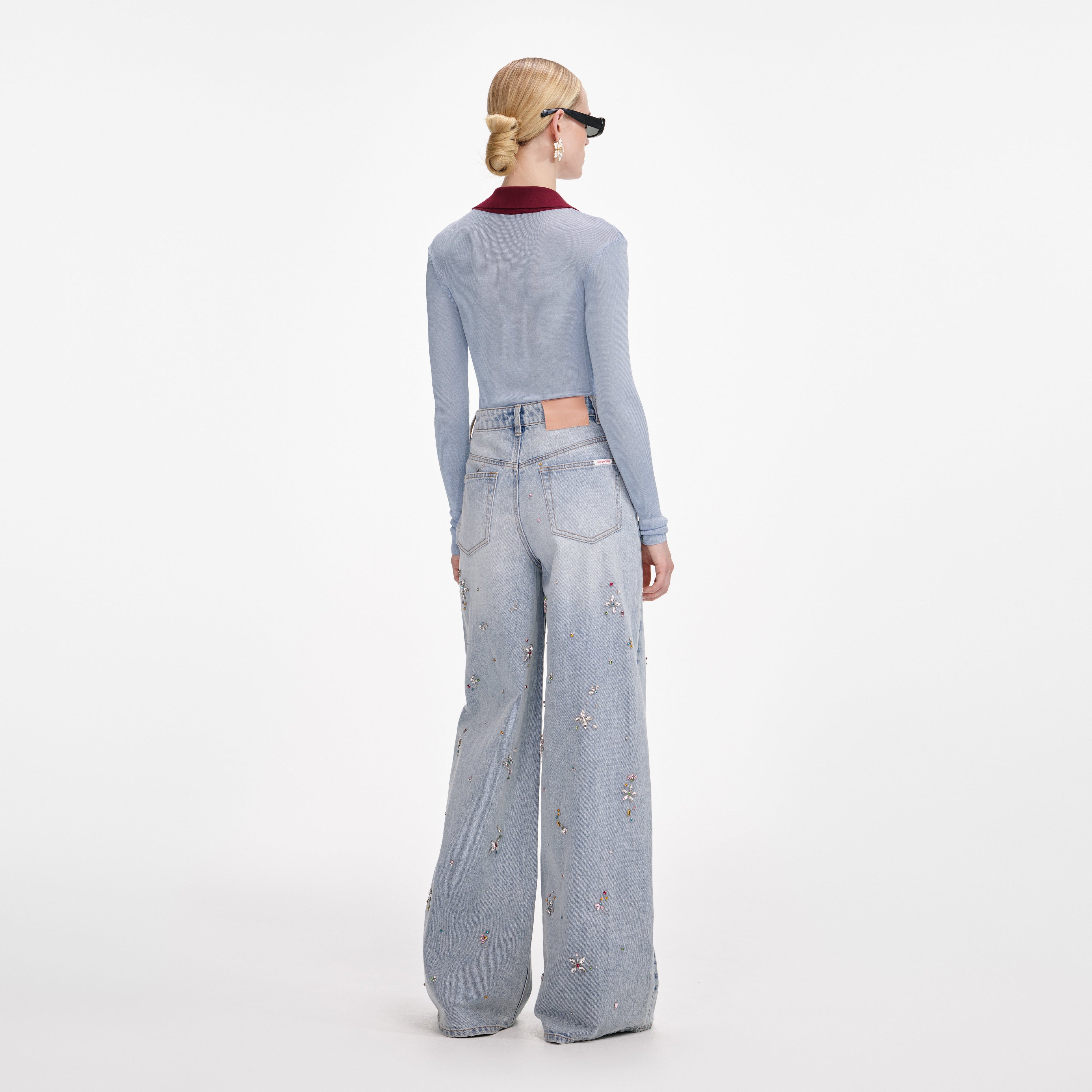 Blue Viscose Knit Bodysuit