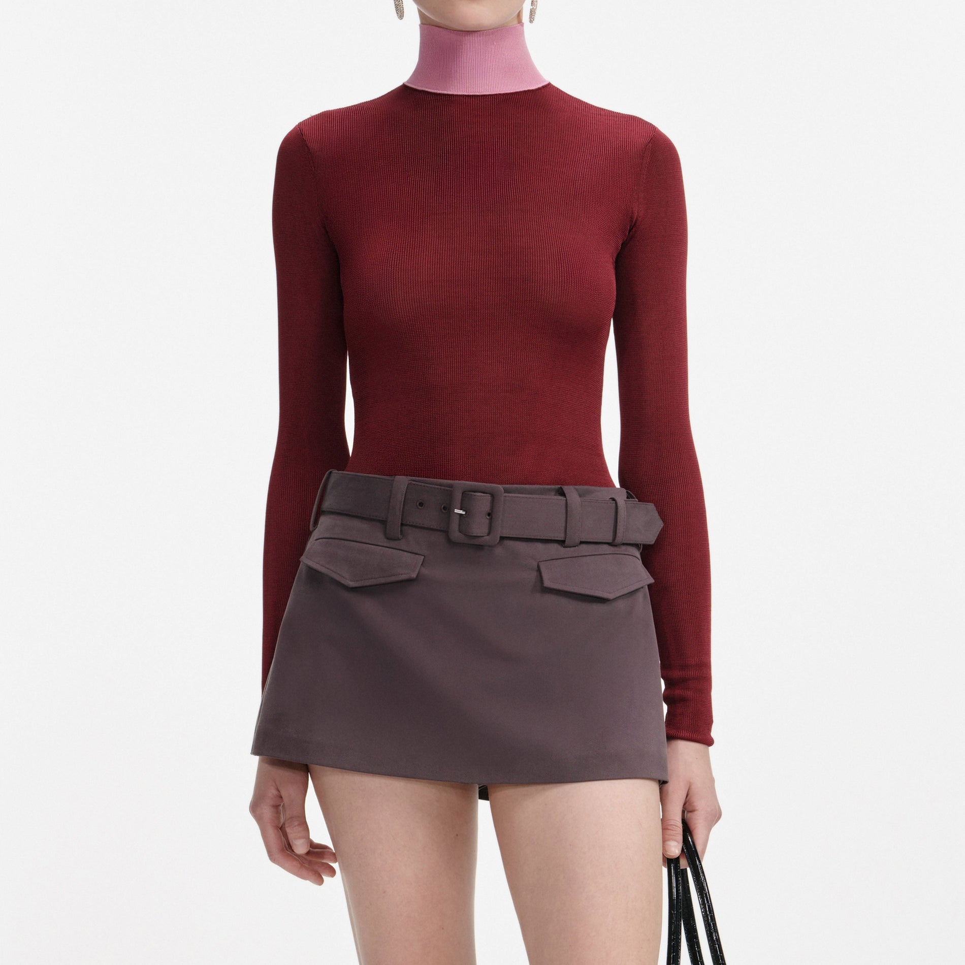 Burgundy Contrast Viscose Knit Top
