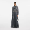 Grey Metallic Tie Neck Maxi Dress