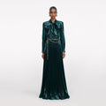Green Metallic Tie Neck Maxi Dress