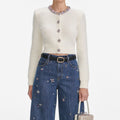 Cream Embellished Trim Cardigan