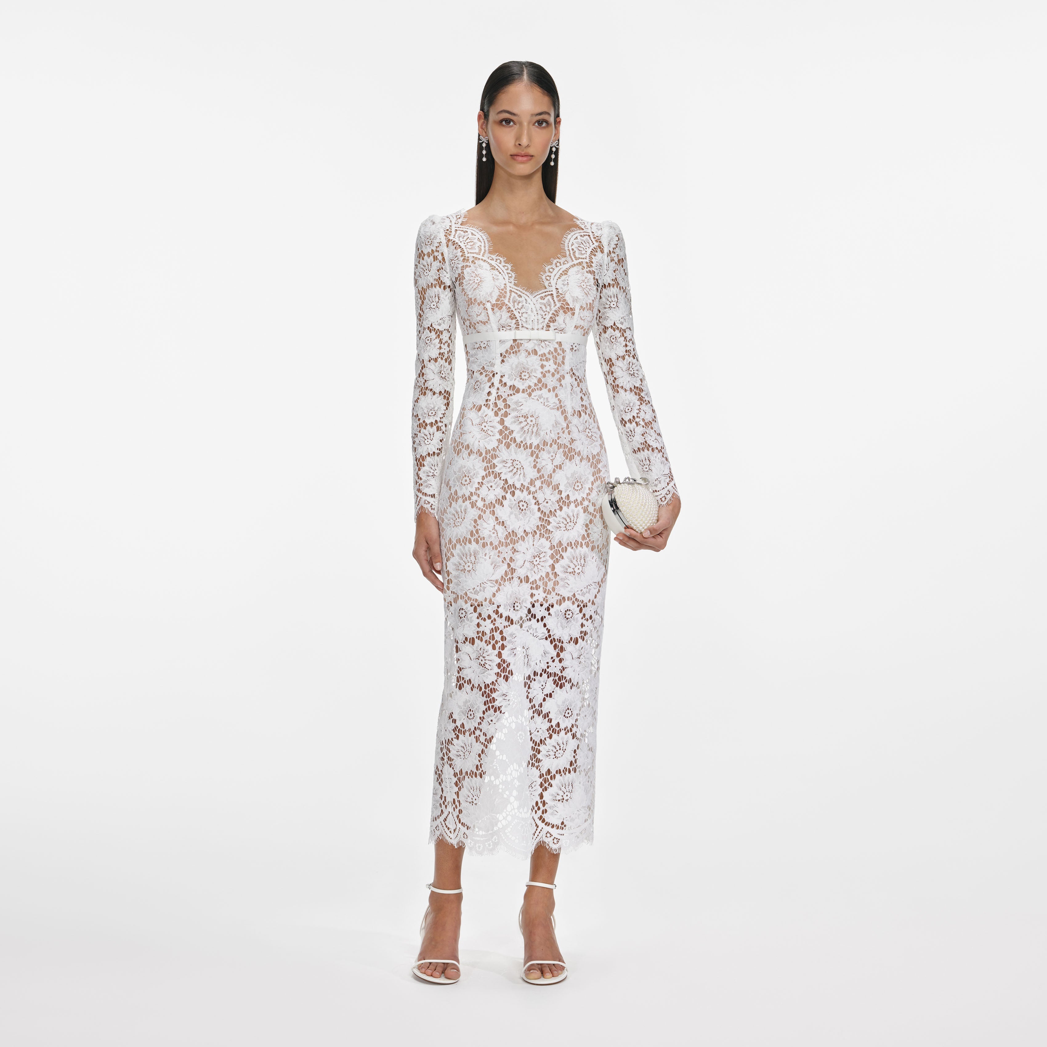 White Floral Lace Midi Dress