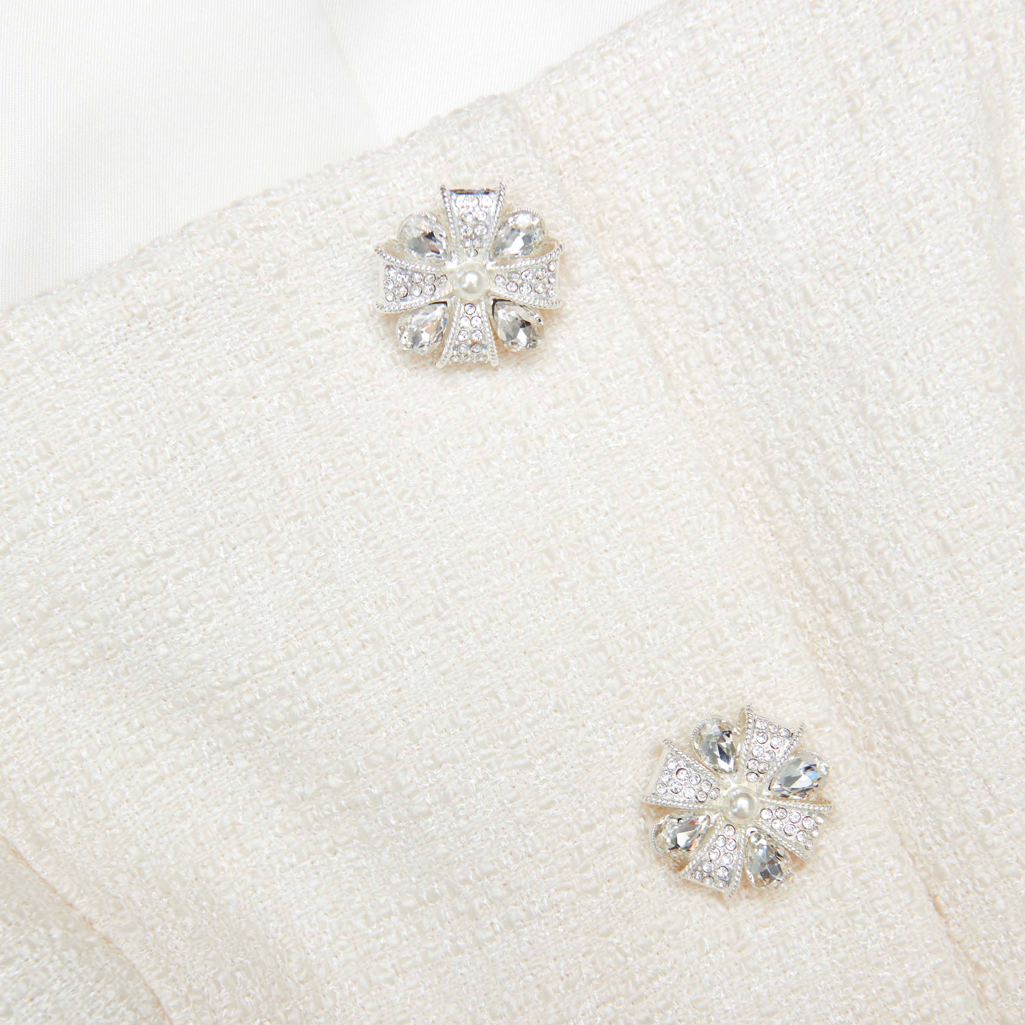 Cream Boucle Long Sleeve Chiffon Midi Dress