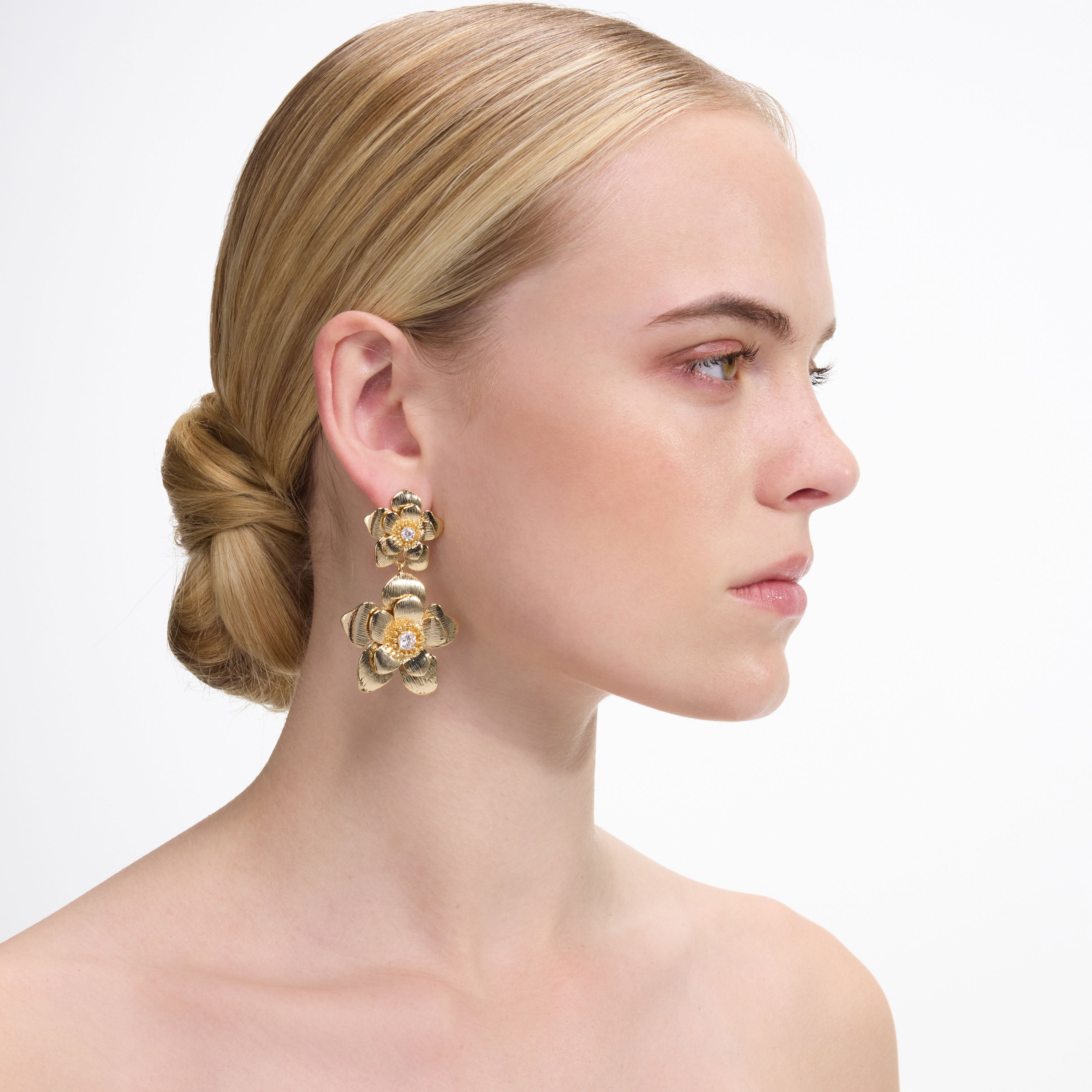 Gold Flower Tiered Earrings