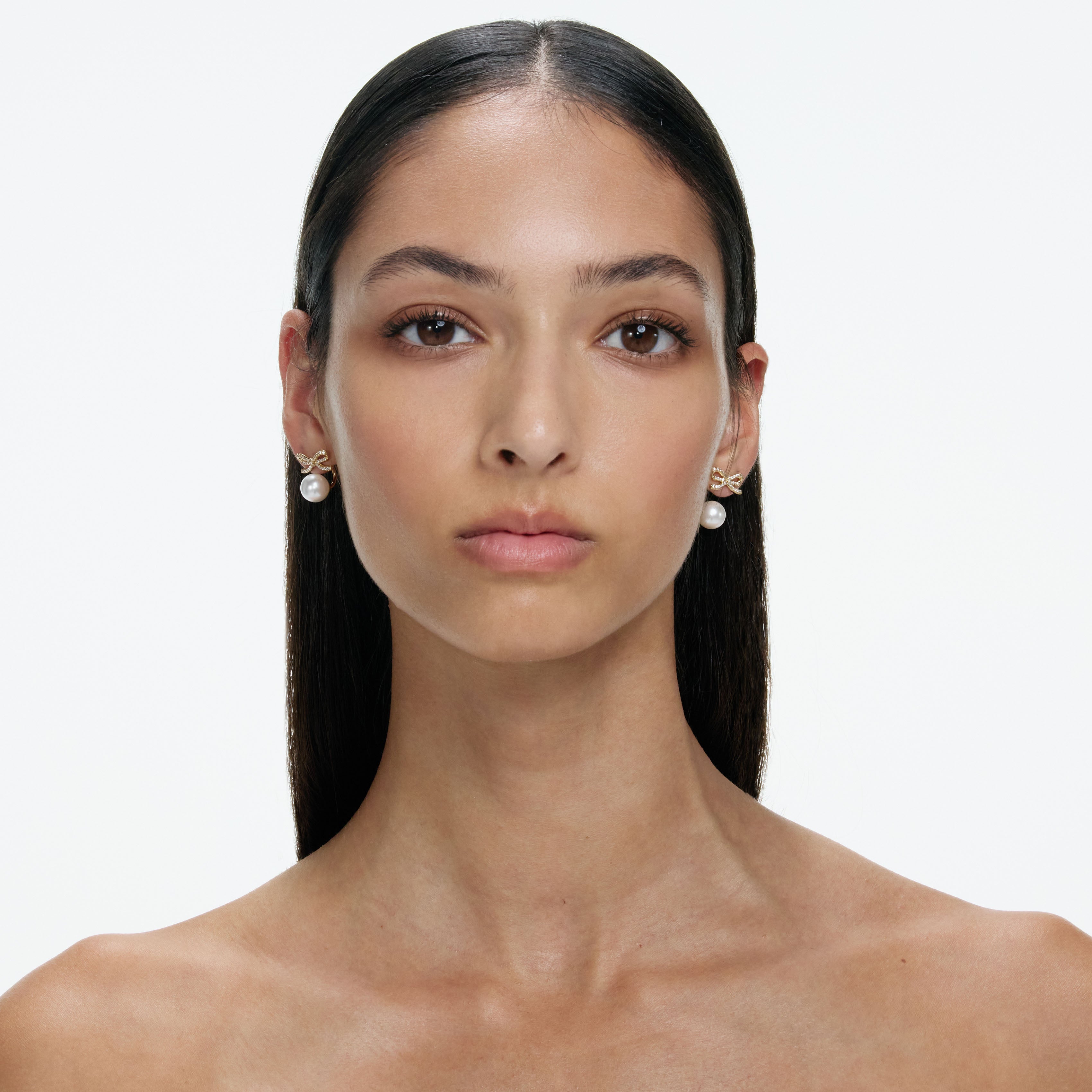 Gold Bow Pearl Jacket Earrings