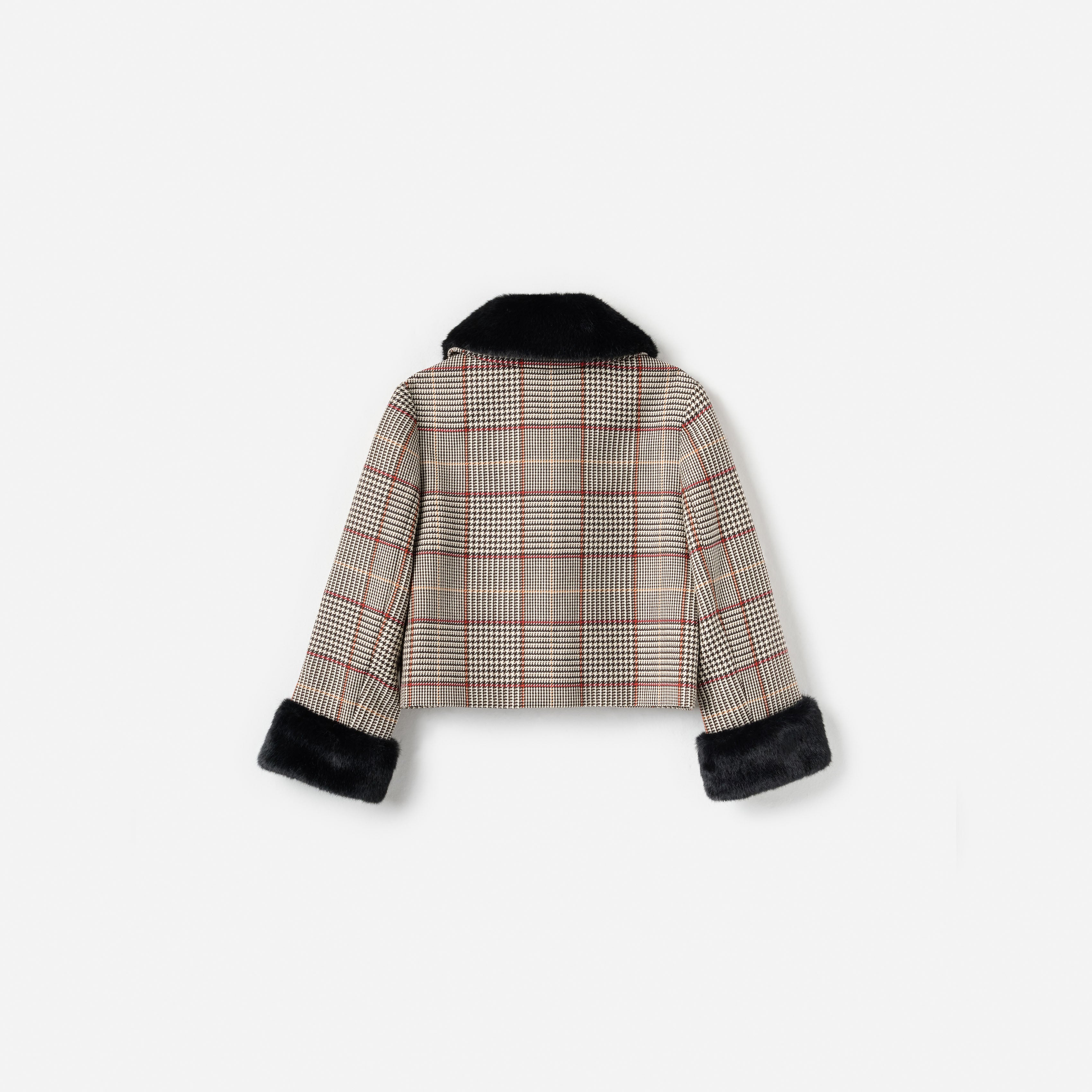 Brown Check Fur Jacket