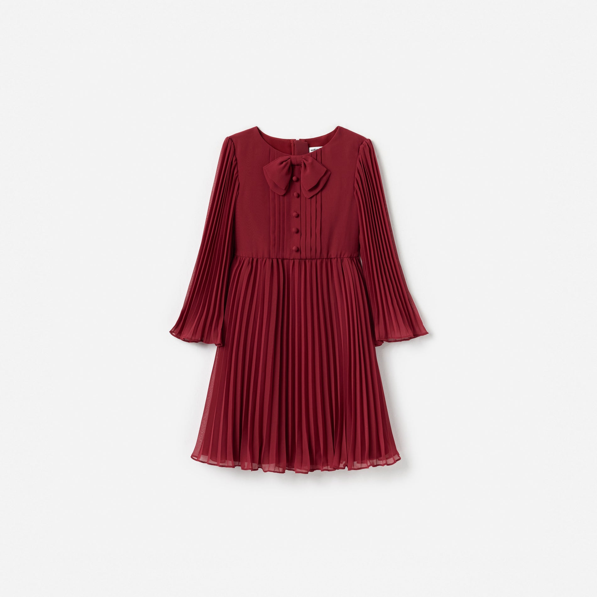 Burgundy Chiffon Long Sleeve Dress