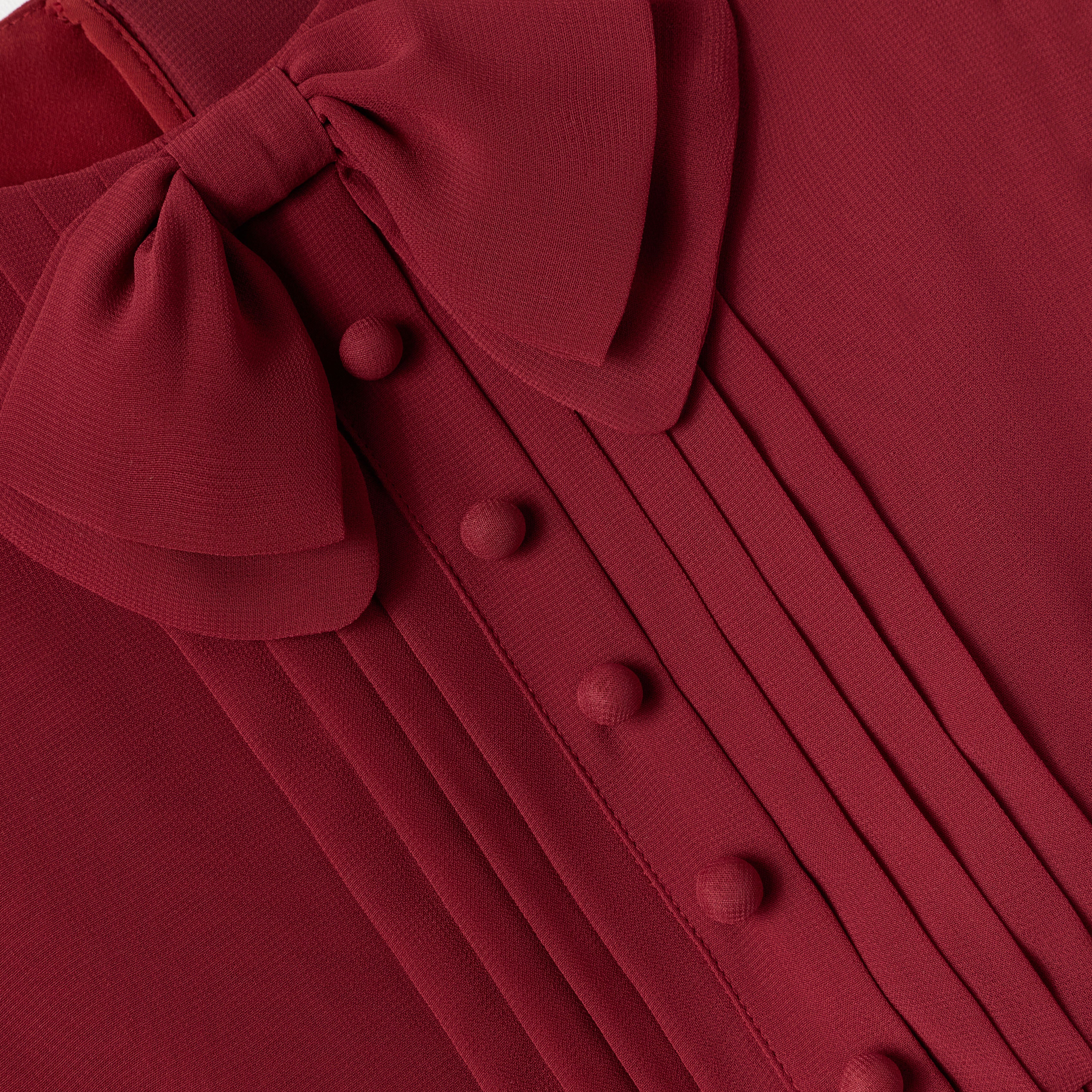 Burgundy Chiffon Long Sleeve Dress