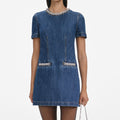 Denim Crystal Trim Mini Dress