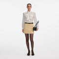Beige Denim Belted Mini Skirt