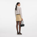 Beige Denim Belted Mini Skirt