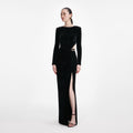 Black Velvet Embellished Maxi Dress